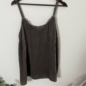 Sundance Grey Crushed Velvet Lace Floral Detail Rayon Silk Cami Y2K Boho Grunge